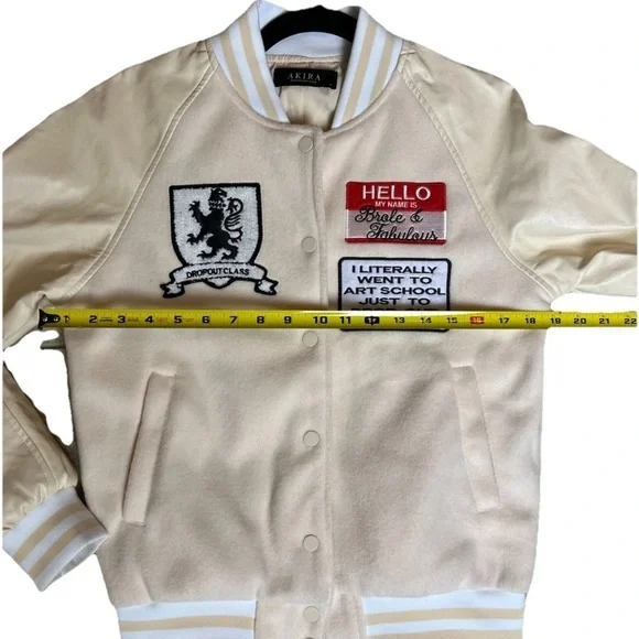 AKIRA Art School Varsity Jacket S Cream White Dropout Class Patches Indie Punk - Picture 14 of 14